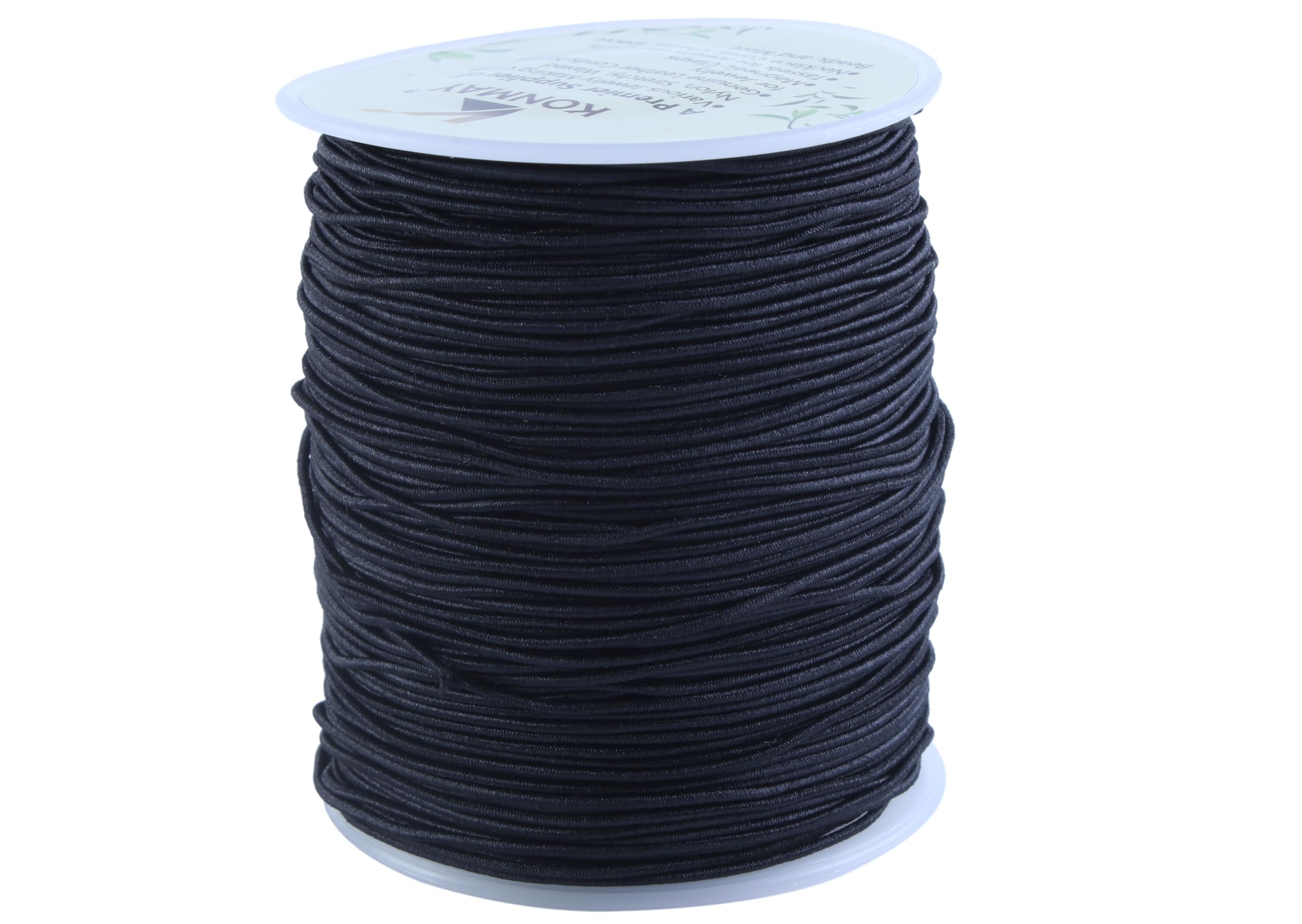 KONMAY Rubber Elastic Cord for Jewelry Making, 1 Roll 92 Meters 1.0mm Black Round Stretchy String for Bracelets, Beading and Crafting