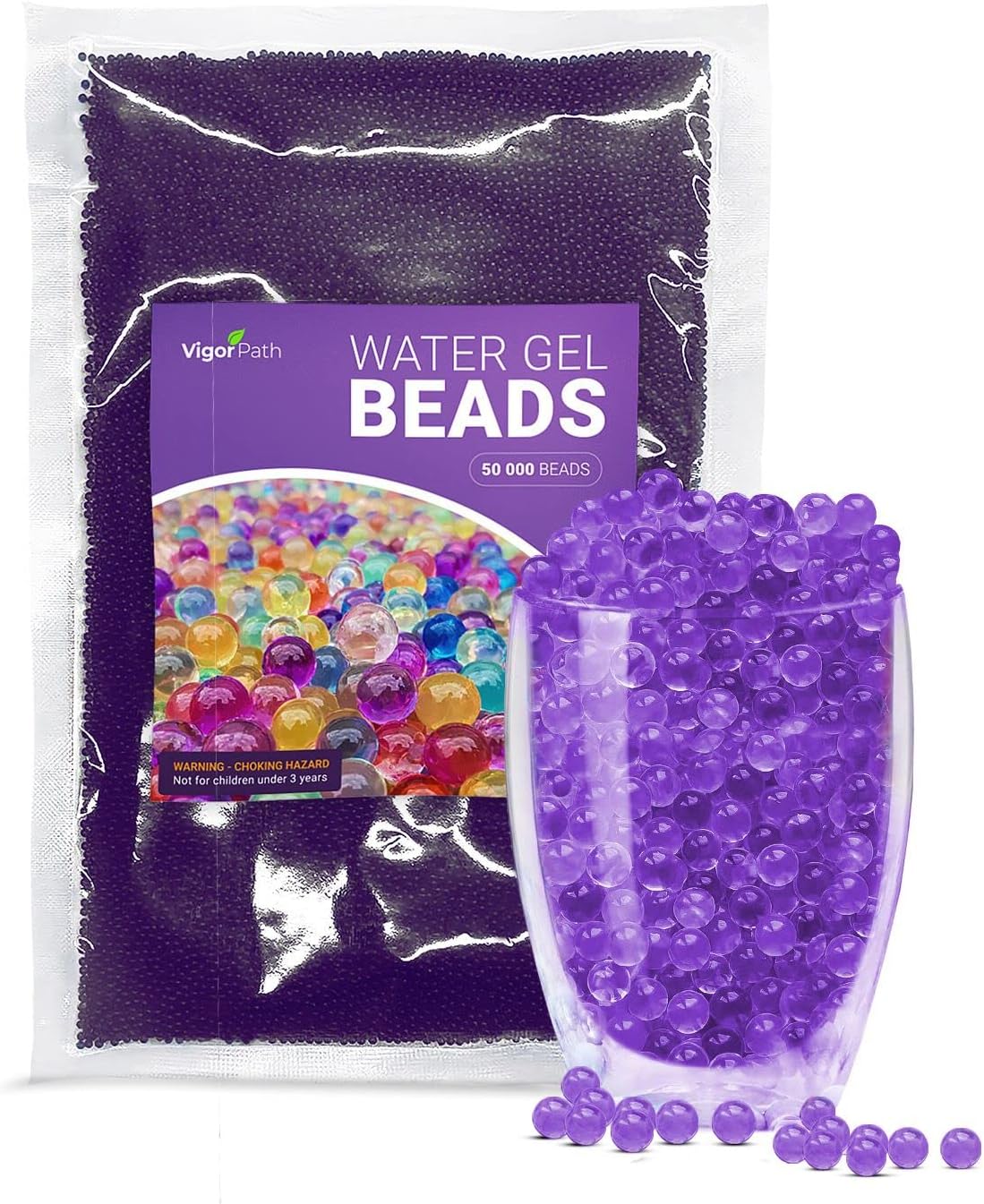 Vase Fillers - VIGOR PATH 50,000 Small Water Gel Beads - Floating Pearls - Non-Toxic Polymer Water Absorbent Beads Decorative Vase Fillers for Weddings, Floating Candle & Parties - Purple