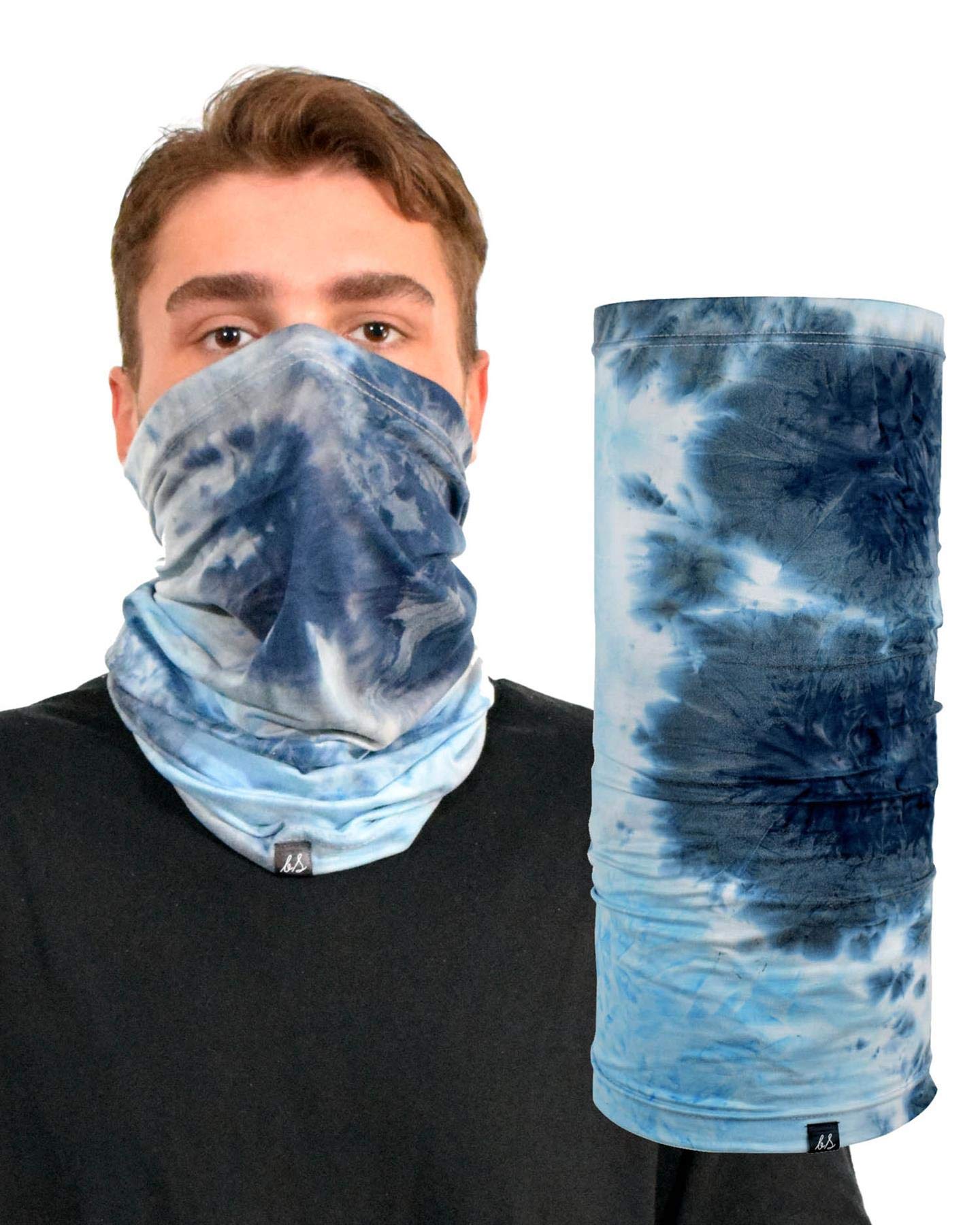 Tie Dye Soft Multifunctional Neck Warmer Gaiter Headwear Wind Protection Scarf Tube Snood Winter Sports Face Coverings, Blue