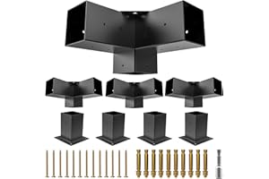 PPOLB 4''x4'' Pergola Bracket Kit, with 3-Way Pergola Brackets & Post Bases for 4''x4''(Actual 3.5''x3.5'') Lumber, Heavy Duty Carbon Steel, Black Powder Coated, for Outdoor Pergola