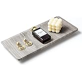 WORHE Natural Marble Tray 14"x6" - Handmade Bathroom Vanity Trays Kitchen Countertop Organizer, Decorative Stone Catchall Tray for Jewelry, Perfume, Cosmetics, Home Decor Grey (WH069)