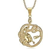 CJiePeiC 18K Gold Plated Medusa Gorgon Snake Head Pendant Medallion Stainless Steel Necklace for Women, Ancient Greek Jewelry Gift with 20 Inch Chain