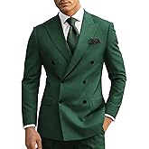 Wangyue Mens Suits Double Breasted Suit Men Slim Fit 2 Piece Wedding Prom Double Breasted Blazer Groom Suit Pants Sets