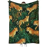 Hohoto Leopard Tropical Rainforest Jungle Blanket Animal Gifts for Women Kids Boys Girls Lady Birthday Christmas Green Forest Palm Leaf Plant Wildlife Decor Easter Mother's Day Throw Blankets 50"x60"