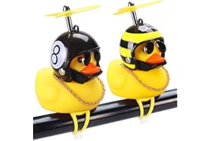 WONUU Rubber Duck Car Ornaments, 2Pcs Yellow Duck Car Dashboard Decorations Squeeze Duck Bicycle Horns with Propeller Helmet
