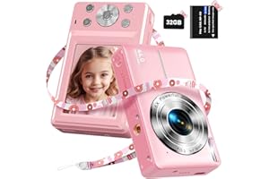 TEBNGIHNM Digital Camera, FHD 1080P Kids Camera with 32GB SD Card 16X Digital Zoom Portable Small Camera, Compact Point and Shoot Camera Mini Digital Camera for Kids Teens Boys Girls Students Seniors - Pink