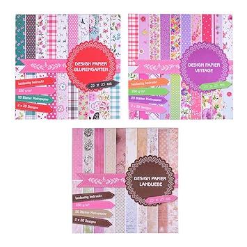 EAST-WEST Trading GmbH 3 x Motivblock mit je 20 Blättern beidseitig Bedruckt, Designpapier, Bastelpapier, 60 Blätter, 60 Desi