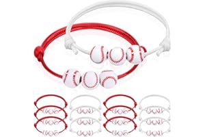 ZELARO 12Pcs Baseball Charm Bracelets Baseball Party Favor Baseball Beads Red White Adjustable Wristbands Inspirational Sport Bracelet for Teen Women Men Sport Birthday Party Christmas Holiday Gifts for Team