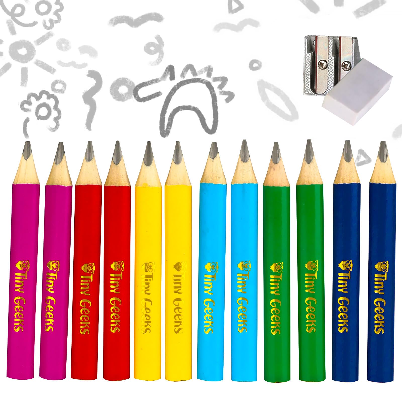 Photo 1 of TinyGeeks Jumbo Pencils HB - NEW -12 - Triangle Short Pencils for Kids + Sharpener - Perfect for Preschool, Toddlers and Beginners + Recommended by Teachers & Experts Jumbo black