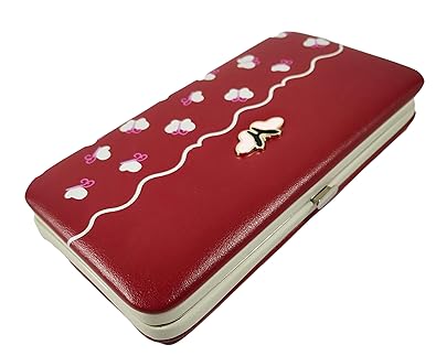 Surbhi 26 Multi-Function Long Bi-fold Leather Maroon Womens Wallets Case with a Strap for 5.5 Inch Phone