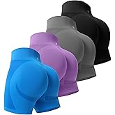 Evercute Women's Gym Shorts 3/4 Pack Seamless Scrunch Butt Lifting Workout Shorts 5" Tummy Control Ruched Booty Yoga Short