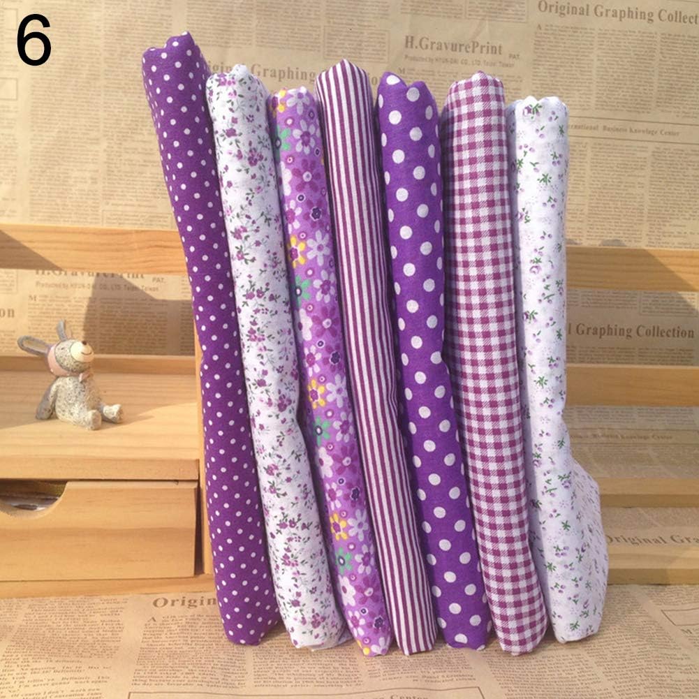 collectvoice 7Pcs Polka Dot Flower Pattern Cotton Fabrics,25x25cm Accessory Purple