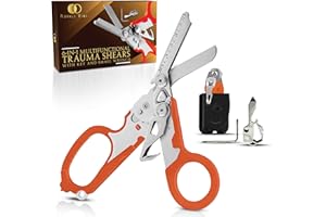 ROYALE VIBES 6 in 1 Trauma Shears Multi Tool - Foldable Stainless Steel Tactical Shears with Strap Cutter, Ring Cutter & Glass Breaker for EMT, Camping, Survival, Rescue & First Aid - Orange
