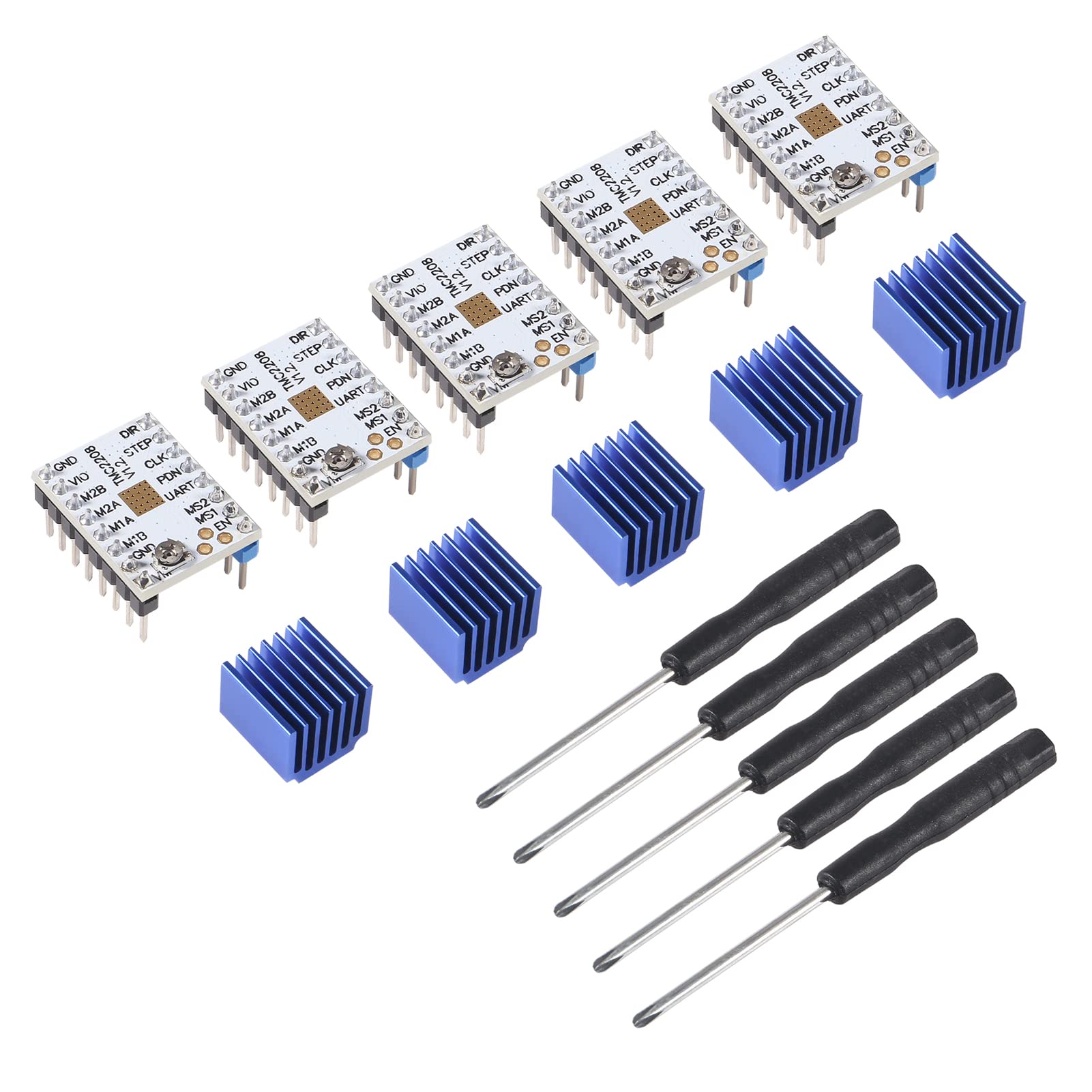 AOICRIE MKS TMC2208 V1.2 Stepper Motor Driver Ultra-Quiet/Low Heat for MKS SGen L V1.0/Gen L V1.2 /Robin/SKR 1.3/1.4 Controller Board 5pcs/Pack with Screwdriver