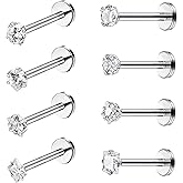Drperfect 16G Internally Threaded Labret Stud Lip Rings Medusa Piercing 316L Stainless Steel CZ Cartilage Tragus Piercing Jewelry Forward Helix Earrings Nose Piercing 6mm 8mm 10mm