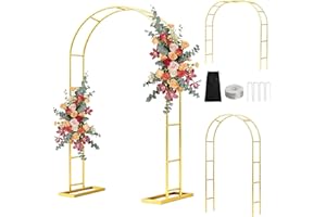 DEVISEFUN Arch Backdrop Stand,6.6FTx3.5FT Metal Pergola Arbors,Gold Garden Wide Arbors and Arches Trellis for Climbing Plants Outdoor,Assemble Freely 3 Sizes for Party or Garden Decoration