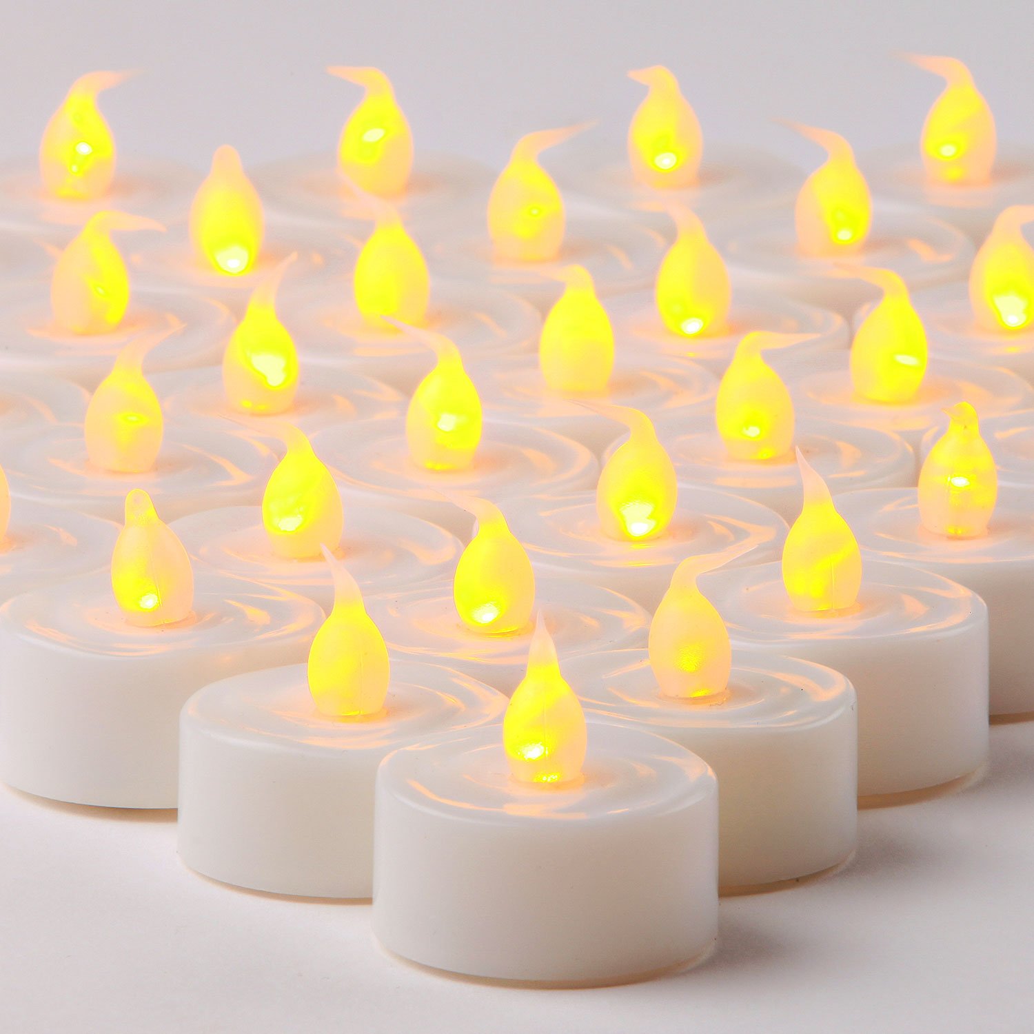 100 White Flameless Tea Lights with Realistic Flickering Amber LED