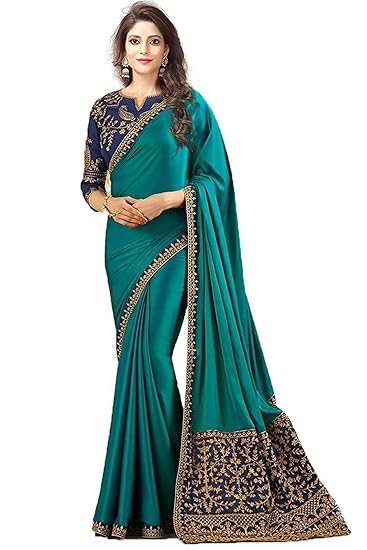 Navabi Export Womens Georgette Saree With Blouse Material (FWS1712_Aqua_ Free Size)