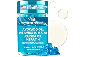 MYSTER ROSEY Hair Serum Capsules- No Rinse Conditioner for Frizzy Dry & Damaged Hair with Argan & Avocado Oils Vitamins, 1.59Fl Oz