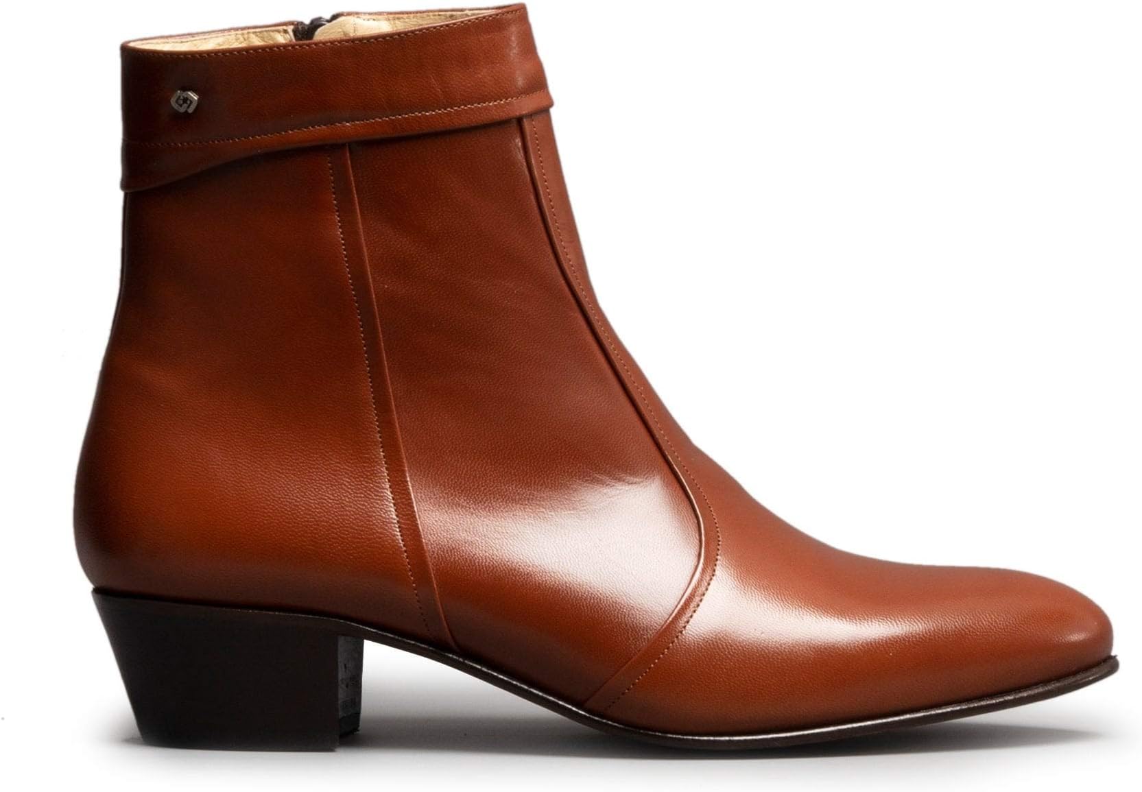Emmanuel Mens Smooth Leather Cuban Heel Boots Tan