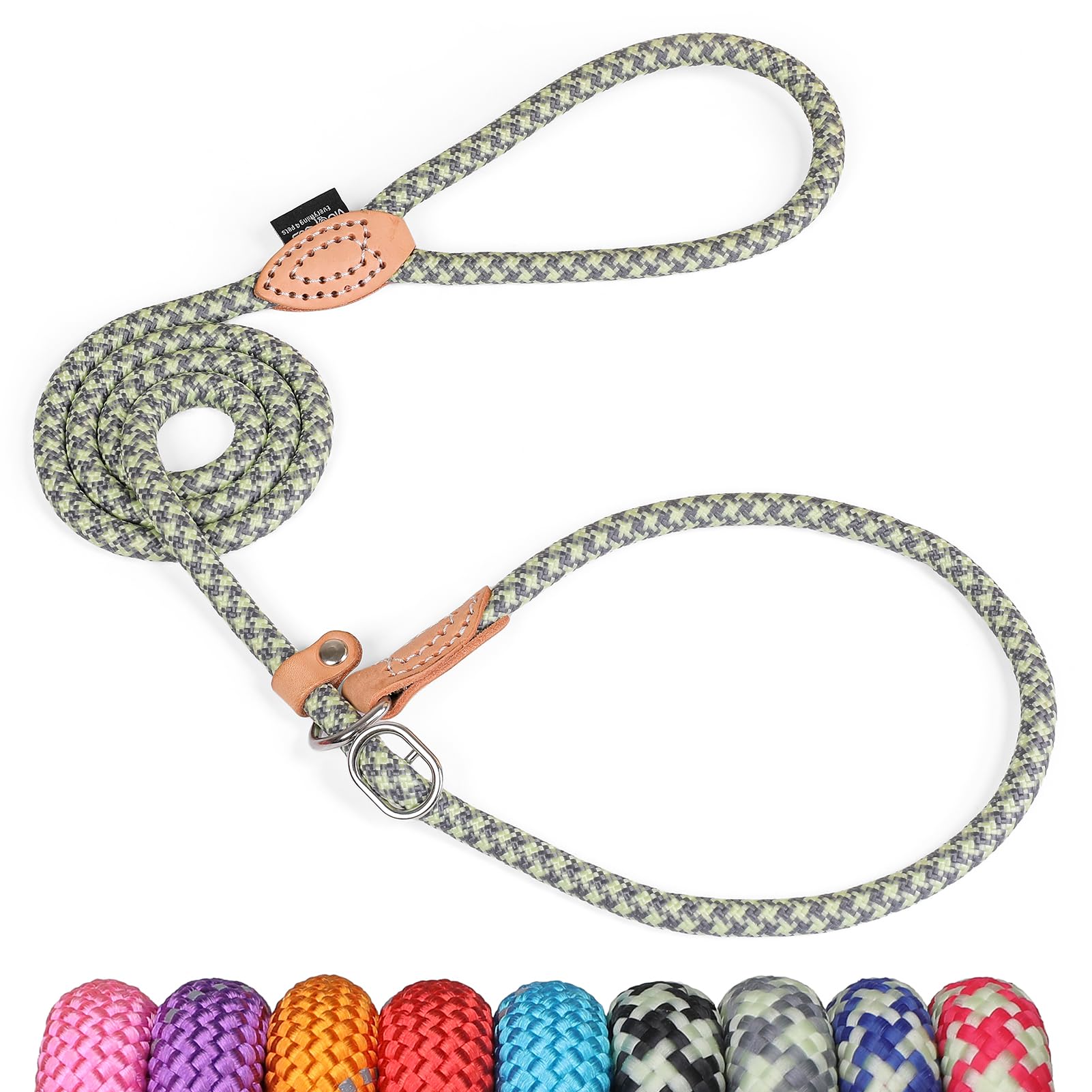 Grand Line Slip Lead Dog Leash - Anti Pull Dog Lead with 1.5m Reflective Training Rope, No Collar Needed for Small, Medium, Large Dogs & Cats (Grey-Green,M)