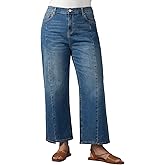 Eytino Plus Size Wide Leg Jeans for Women Trendy High Waist Front Seam Casual Stretchy Ankle Denim Pants with Pockets(1X-5X)