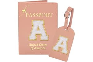 ULICO Initial Passport Cover Holder and Luggage tag Set,PU Leather Passport Case Travel Suitcase Tag with Letter Patch, Personalized Travel Luggage Accessories Gifts for Women Grils Teenage Pink A