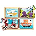 Melissa & Doug Natural Play Wooden Puzzle: Ready, Set, Go (Four 4-Piece Vehicle Puzzles)