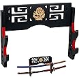 Alyoen Sword Display Katana Wall Mount, 2-Tier Samurai Sword Katana Holder Stand with Velvet Padded Hook & Dragon Pattern, Sword Rack for Wakizashi Samurai Lightsaber