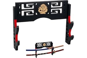 Alyoen Sword Display Katana Wall Mount, 2-Tier Samurai Sword Katana Holder Stand with Velvet Padded Hook & Dragon Pattern, Sword Rack for Wakizashi Samurai Lightsaber