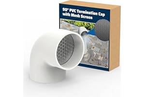 Pearwow PVC Vent Termination Cap, 1 Pcs Roof Vent Cap with Pipe Screen, 90-Degree Elbow for 2" Schedule 40 Round PVC Pipe, Ve