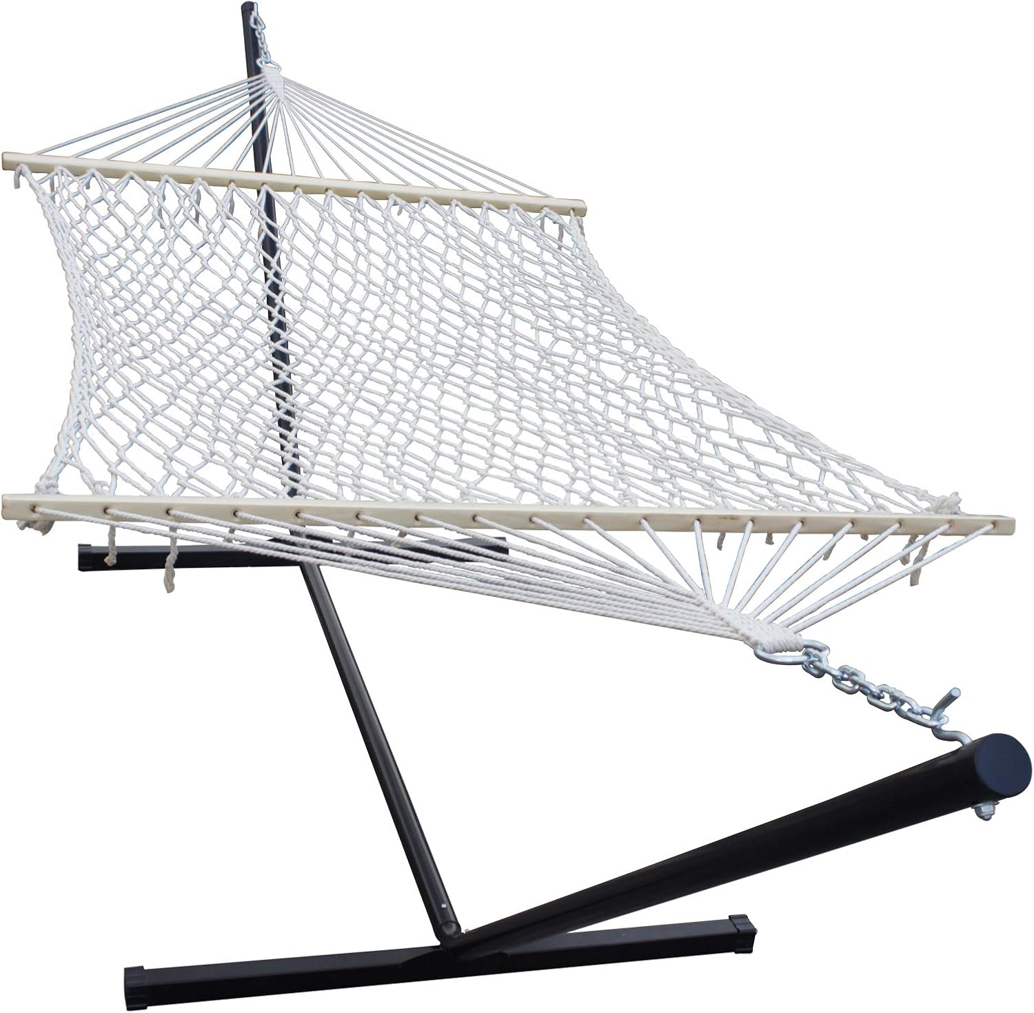 SUNLAX Cotton Rope Freestanding Hammock with 12FT Stand and Spreader Bar, Pad, Detachable Pillow, Indoor or Outdoor Use, Coffee Stripe : Garden & Outdoor