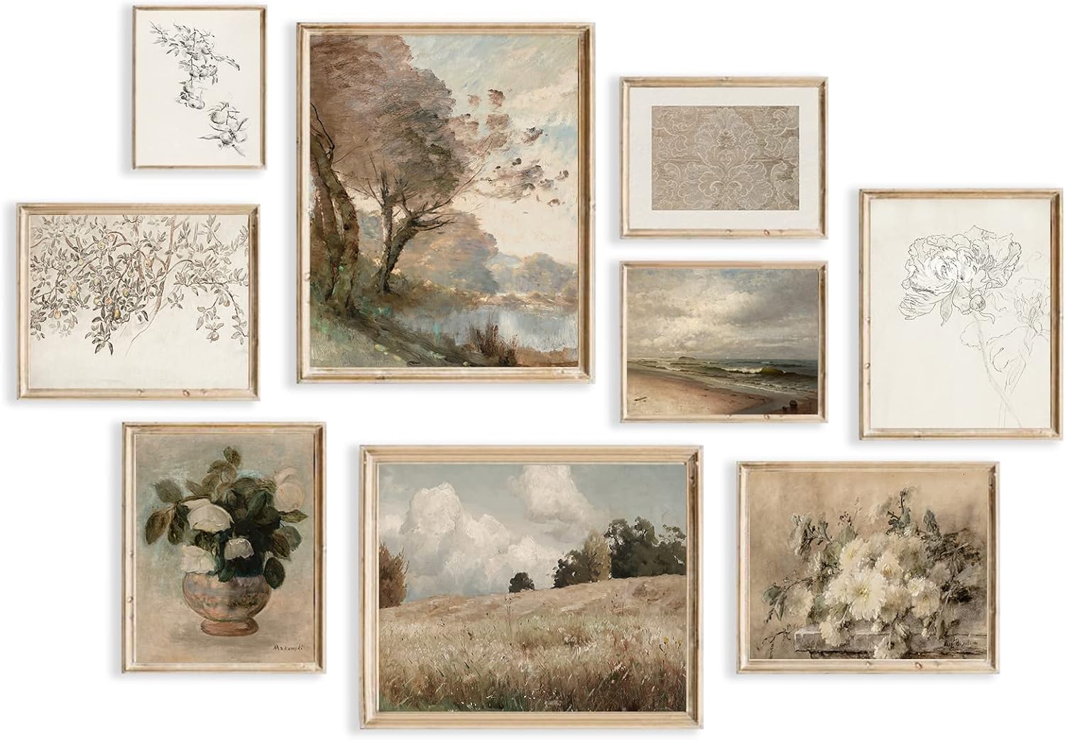 Wall Décor - Vintage Wall Art Aesthetic Farmhouse Wall Decor Flower Boho Canvas Wall Art Prints Rustic Wall Decor for Bedroom Living Room Bathroom Nature Jasmine Fruit Tree Sea Grassland Pictures,UNFRAMED(Floral,9pcs)