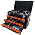 Tool Set and Mechanic Tool Set Box with Handle and 3-Drawer Heavy Duty Metal Box - 339 Piece Tool Kits for Adults Mechanics Workshop Maintenance and Repair Projects - Orange