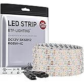 BTF-LIGHTING SK6812(Similar WS2812B) UL Listed RGBW RGB+Warm White(3000K) Individually Addressable DC12V 16.4FT 60LED/m 4 Colors in 1 Light Dream LED Strip IP30 White PCB(No Adapter or Controller)