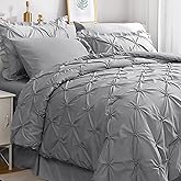 JOLLYVOGUE Gray Bed in a Bag Comforter Set for Bedroom, Pintuck Full Size Comforter Sets 7 Pieces,Beddding Sets with Comforter, Sheets,Ruffled Shams & Pillowcases