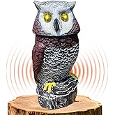 Ugold Solar Powered Garden Owl with Motion Detection, Rotating Head, Realistic Hoots and Silent Mode, Outdoor Statue and Sculpture, Owl Decoration for Home, Garden, Patio and Lawn