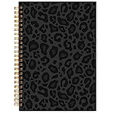 WARDOS Black Leopard Glitter Notebook Journal 5.5x8.3, Trendy Y2K Black Cheetah Print Notebooks for Note Taking, Funky Preppy Leopard Spiral Journal, Cheetah Office Supplies