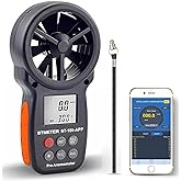 BTMETER BT-100APP Bluetooth Anemometer, Handheld Wind Speed Meter with App | Air Flow Meter for HVAC CFM Calculation; App Data Logging/Export, Air Velocity Gauge w/Wind Chill, Temp, MAX/MIN/AVG Readings
