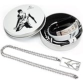 Skaisa Set of 4 Ronaldo Stuff, Ronaldo Necklace, Signature Black Wristband, Hand Weave Bracelet, White Sports Wristband, C-ristiano Ronaldo Merch, Ronaldo Jersey No. 7 Collection Metal Gift Box