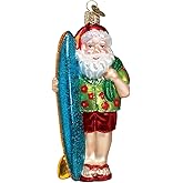 Old World Christmas Surfer Santa Glass Blown Ornament for Christmas Tree, Handcrafted Holiday Decoration, Santa Collection