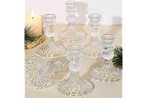 SIMEITOL Glass Candle Holder Set of 6, Clear Candlestick Holder & Vintage Candlestick Holder, Taper Candle Holder for Wedding Table Centerpieces,Party, Christmas Decorations