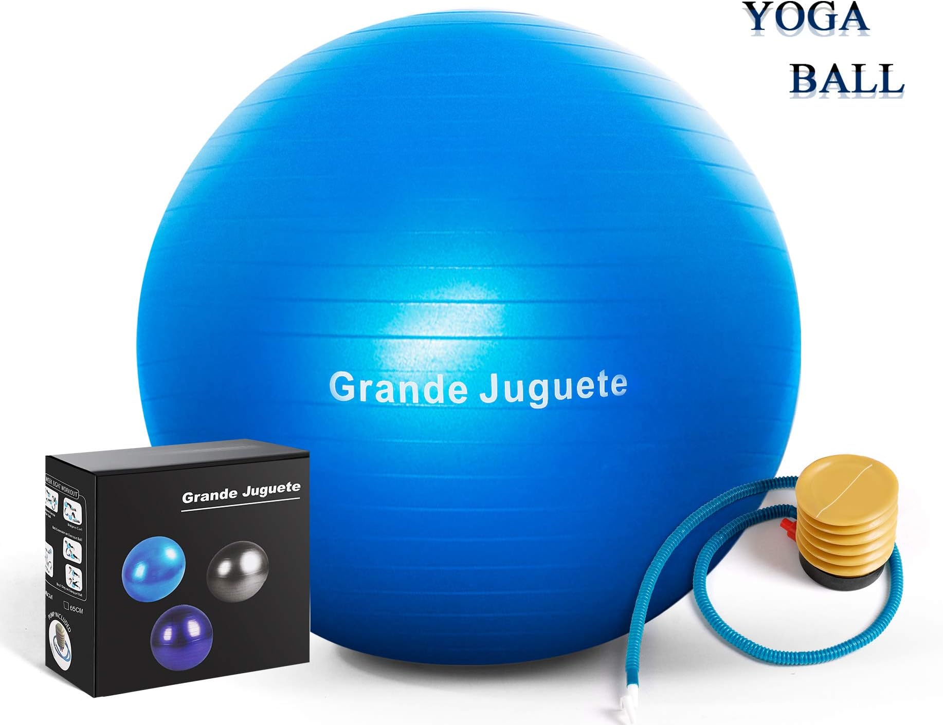 Grande Juguete Exercise Stability Yoga Ball(45,65cm) Support 2000lbs with Quick Foot Pump-Extra Thick Professional Balance Ball Grade Anti Burst,No Slip for Fitness, Office Chair,Birthing