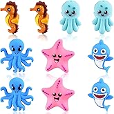 WOZADU 10 PCS 3D Ocean Animal Theme Silicone Focal Beads for Pens, Silicone Beads Bulk for Keychain Bracelet Necklace Making, Handmade Crafts Supplies