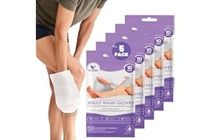 Medcosa Adult Washcloths - Unique Disposable Body Wipes Shaped Like a Glove - Unscented, Premoistened Wet Wipes - 5 Pack (50 Wash Cloths)