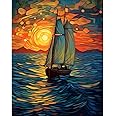 Natuyalo Paint by Numbers for Adults - DIY Adult Paint by Number Kits Painting on Canvas Sailboat Painting by Numbers for Beginners, Sunset Landscape Art Craft Kits for Adults (16x20 Inch)