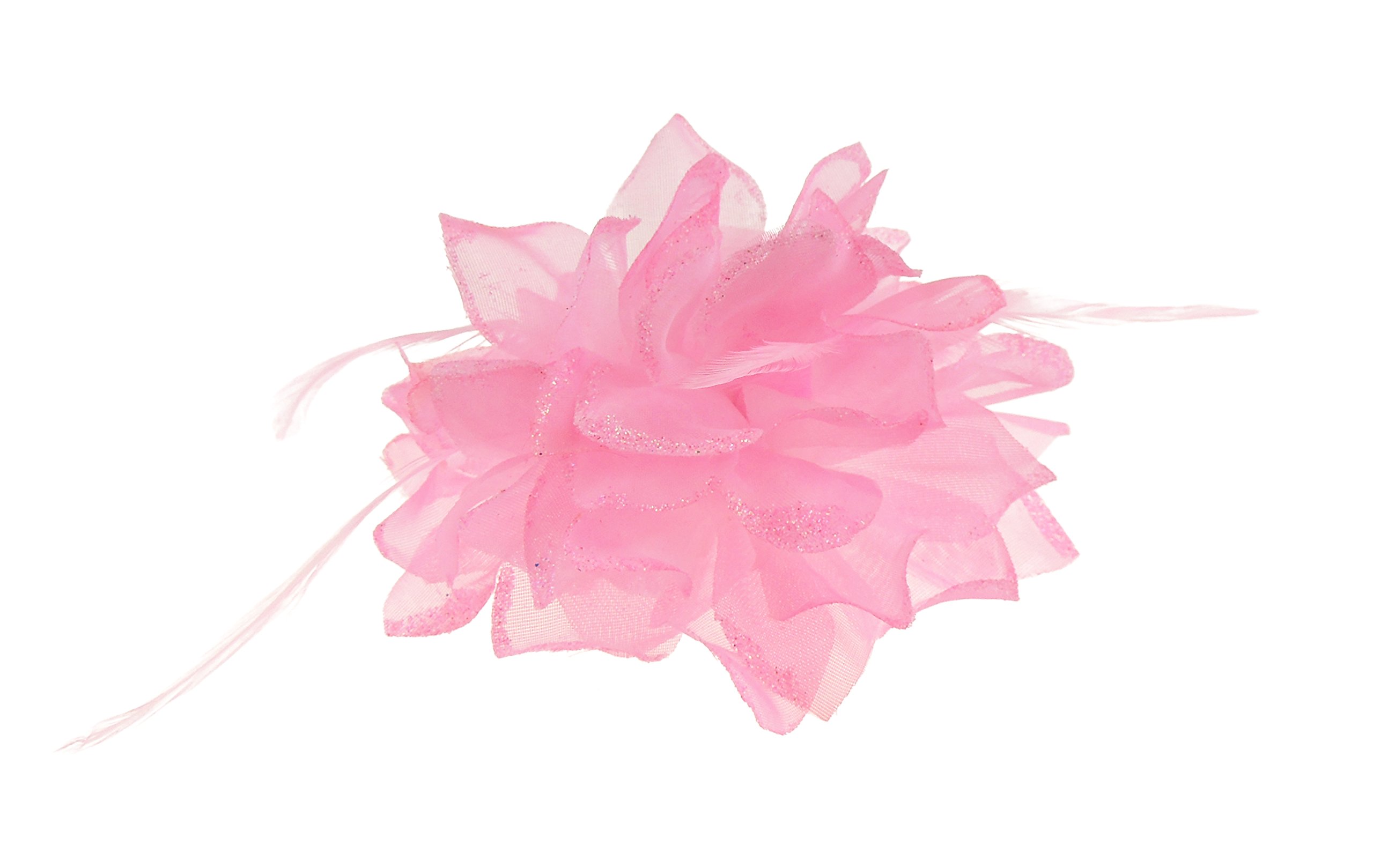 Large Feather Glitter Hair Flower Fascinator Hair Tie Clip Candy Pink