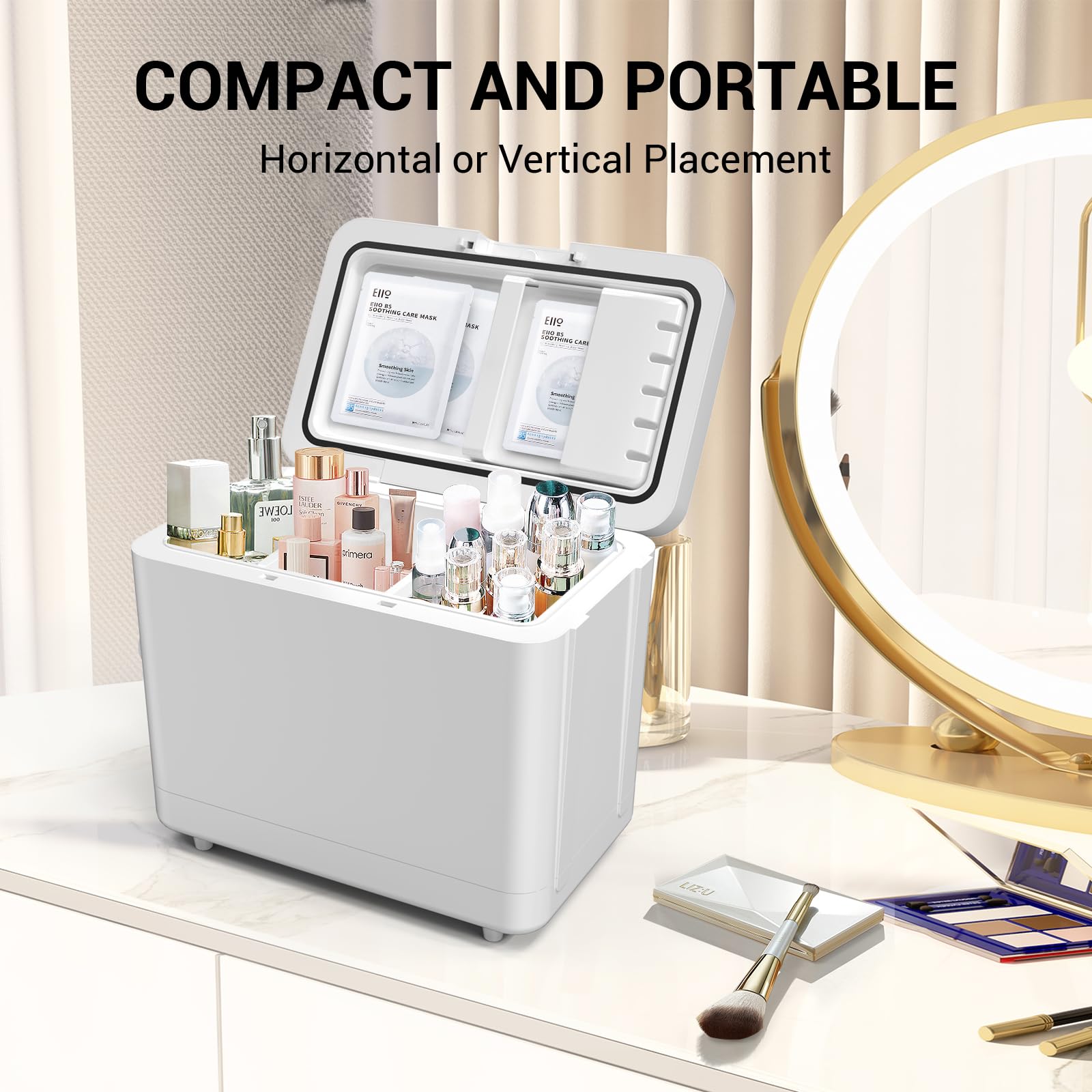 SUAVO Mini Fridge for Bedroom Skincare Fridge 6L/8 Cans Small Refrigerator Compact Refrigerator 110V AC/12V DC Portable Cooler and Warmer for Skin Care Cosmetic Beverages Drinks, Office Dorm and Car - Image 6