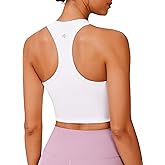 PINSPARK Racerback Crop Tank Tops for Women Longline Padded Sports Bra Scoop Neck Workout Yoga Top