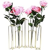 Juvale 6-Pack Metal Hinged Bud Vases Stand - 14 x 11.8 in, Gold, Modern - Lantern Centerpieces, Tulipiere & Flower Stick Holder with Metal & Glass Test Tube Floral Vases